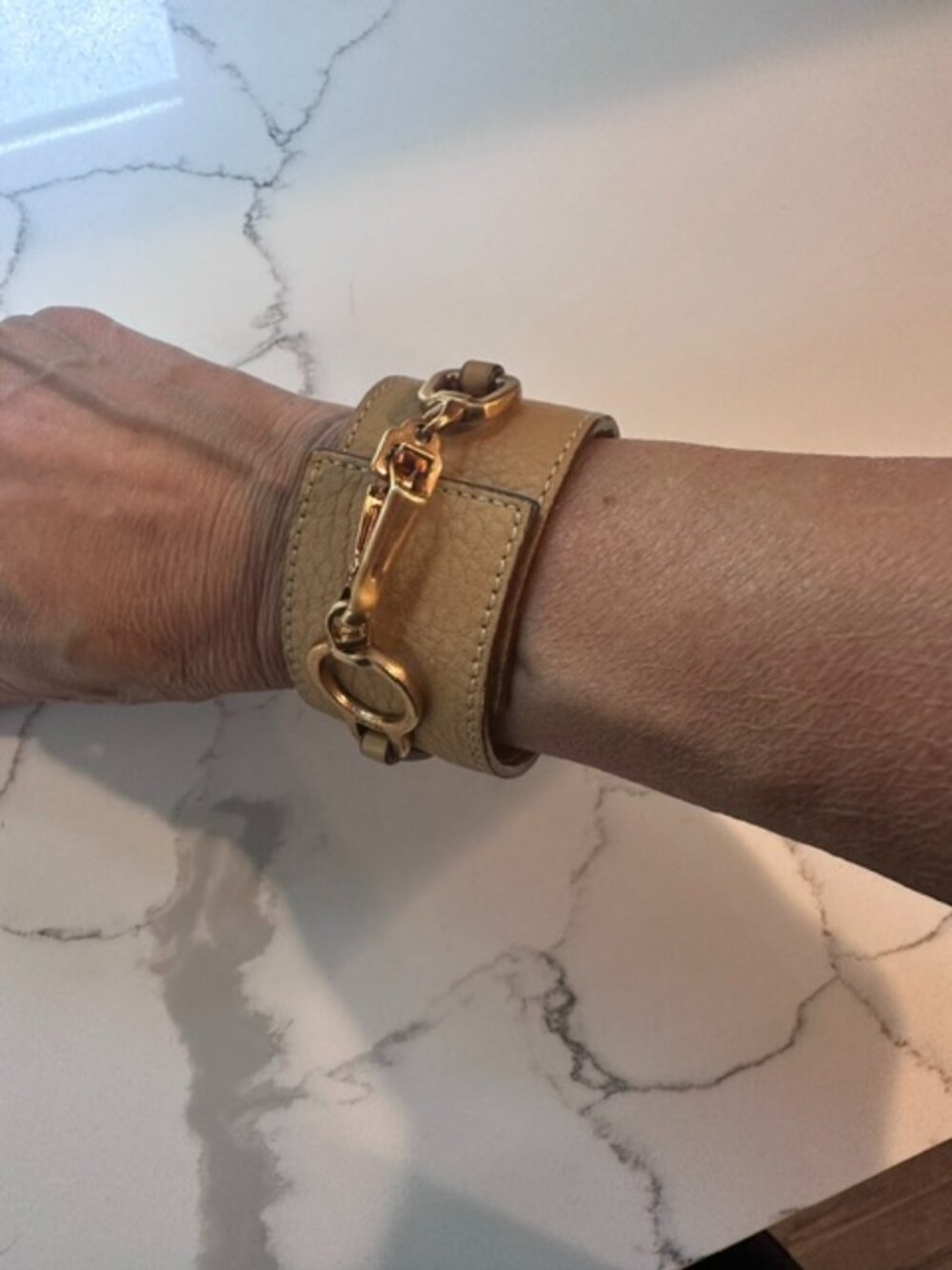 Prada leather and gold cuff bracelet